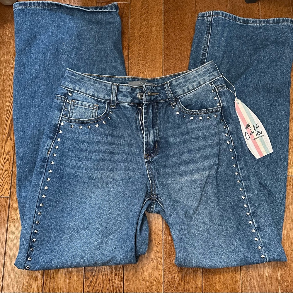 Studded wide leg jeans